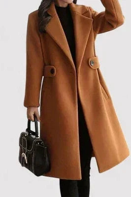 Solène | Damen Langer Wintermantel mit Gürtel - Camel - Image 6