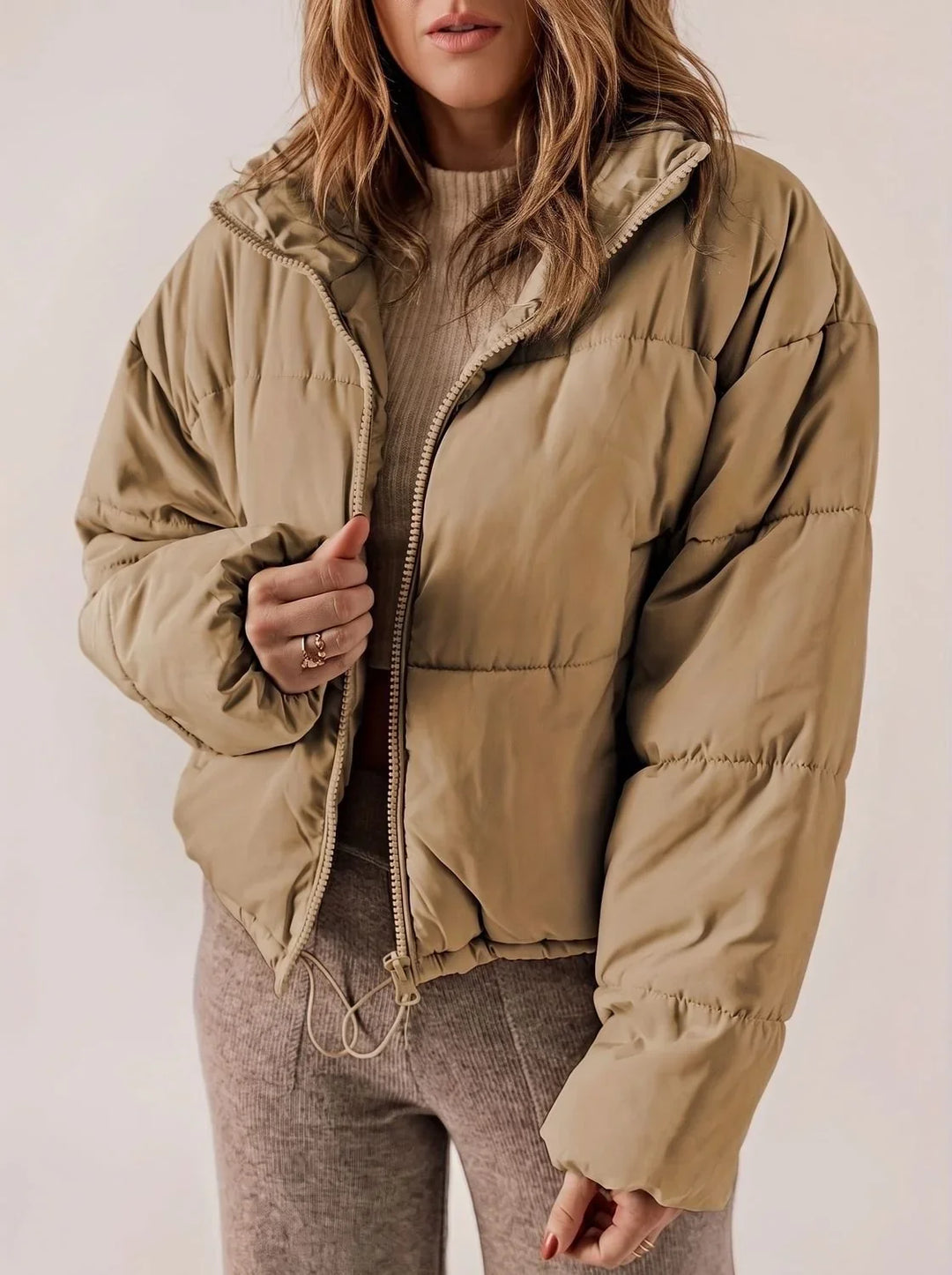 Solvaine | Damen Winterjacke Kurz Gesteppt Oversize - Black - Image 2