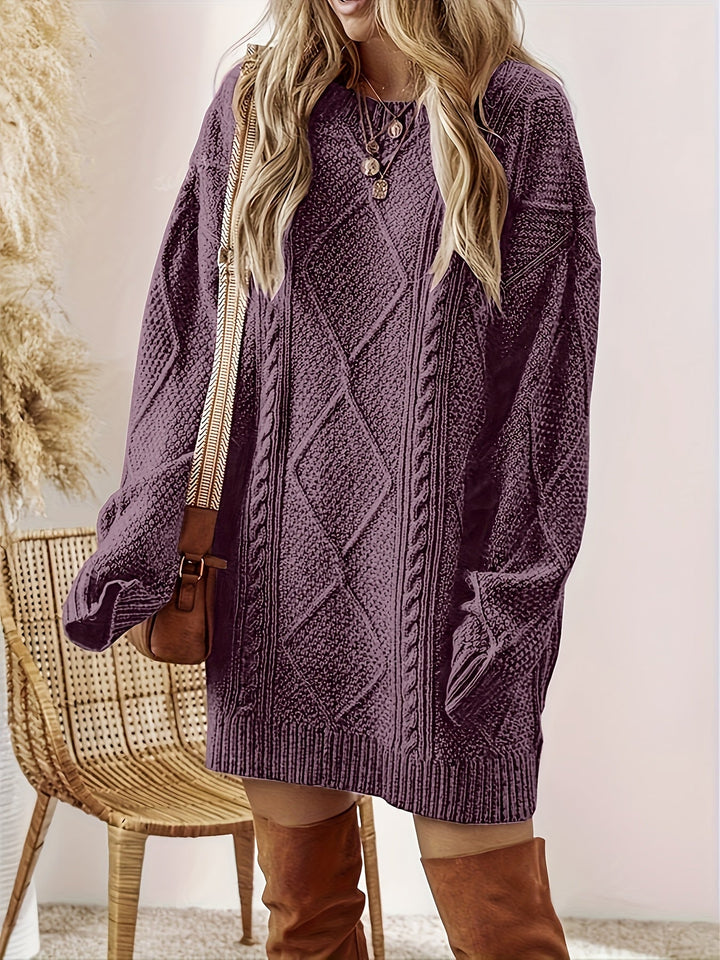 Solvane | Damen Strickkleid mit Zopfmuster - Purple - Image 2