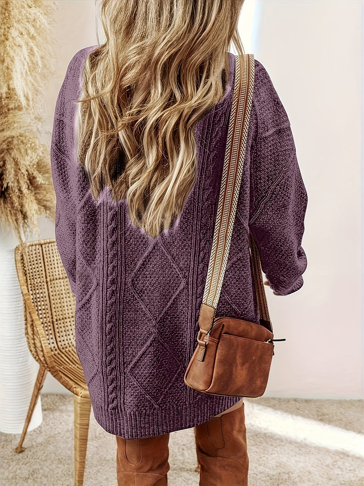 Solvane | Damen Strickkleid mit Zopfmuster - Purple - Image 3