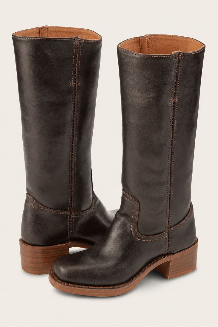 Solvara | Damen Kniehohe Stiefel Westernstil - Dark Brown - Image 1