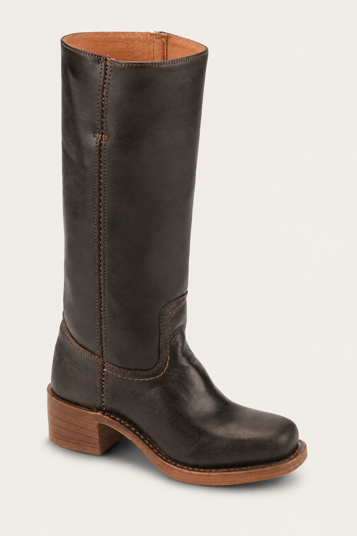Solvara | Damen Kniehohe Stiefel Westernstil - Dark Brown - Image 2