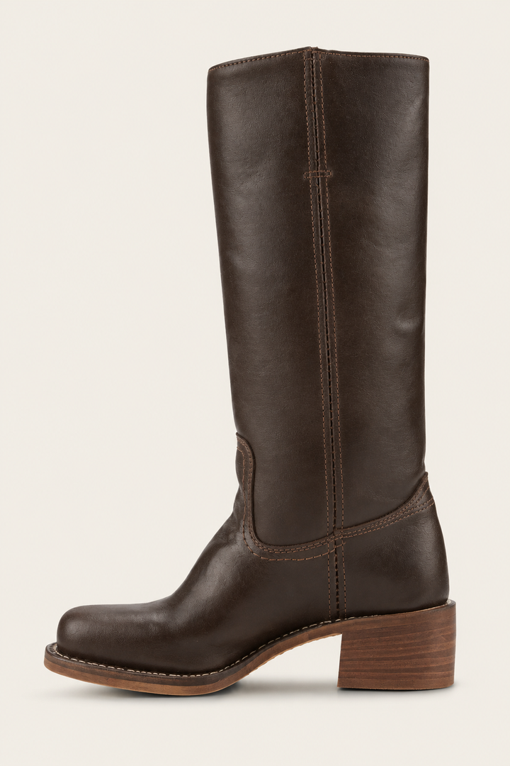 Solvara | Damen Kniehohe Stiefel Westernstil - Dark Brown - Image 4