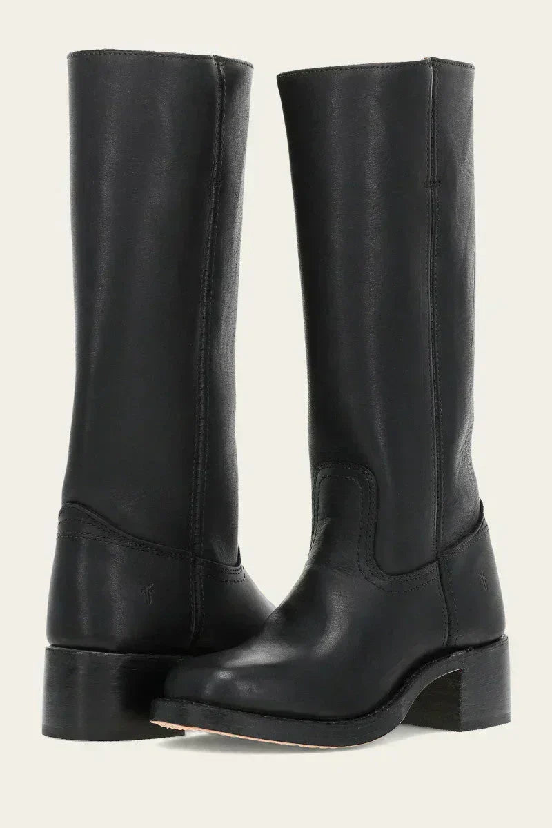 Solvara | Damen Kniehohe Stiefel Westernstil - Dark Brown - Image 6