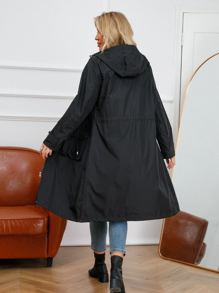Solveig | Damen Regenmantel mit Kapuze Lang - Black - Image 1
