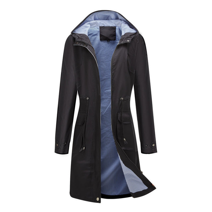 Solveig | Damen Regenmantel mit Kapuze Lang - Black - Image 7