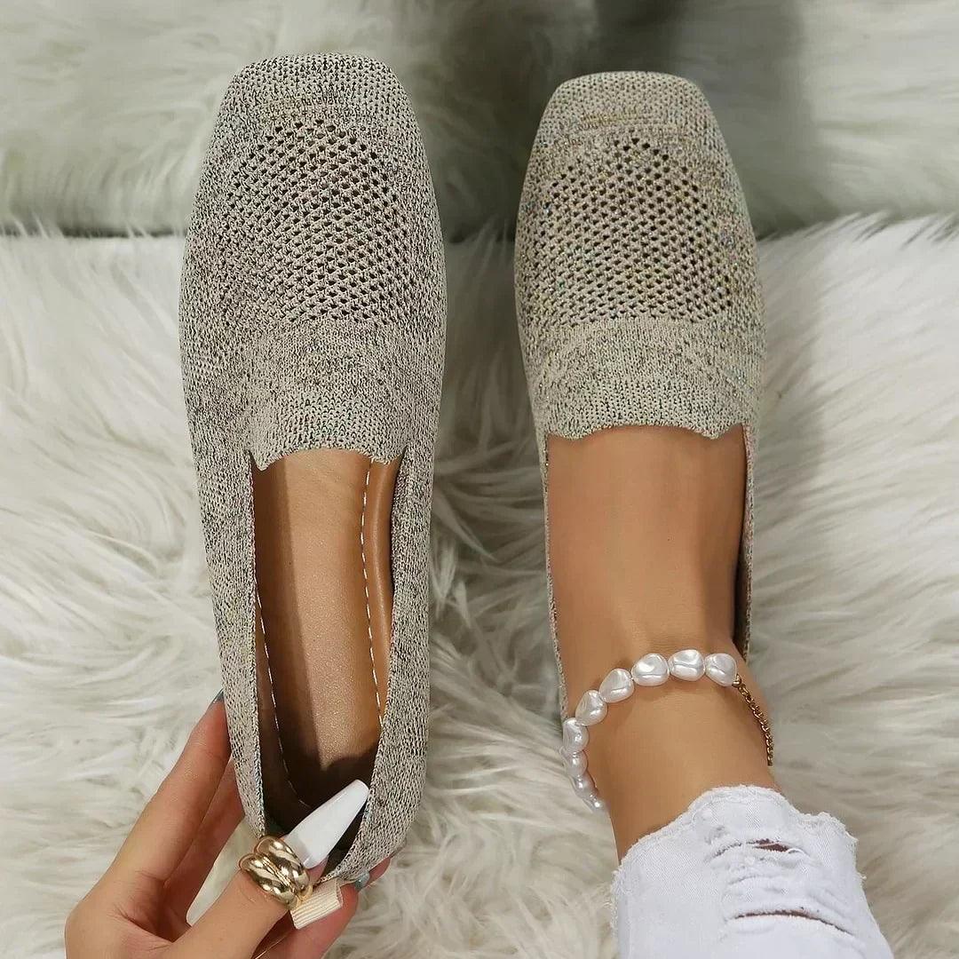 Solveika | Damen Loafer Slipper Flats Strick - Beige - Image 1