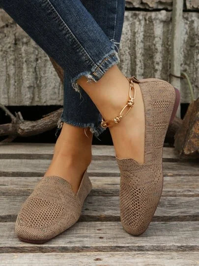 Solveika | Damen Loafer Slipper Flats Strick - Beige - Image 2