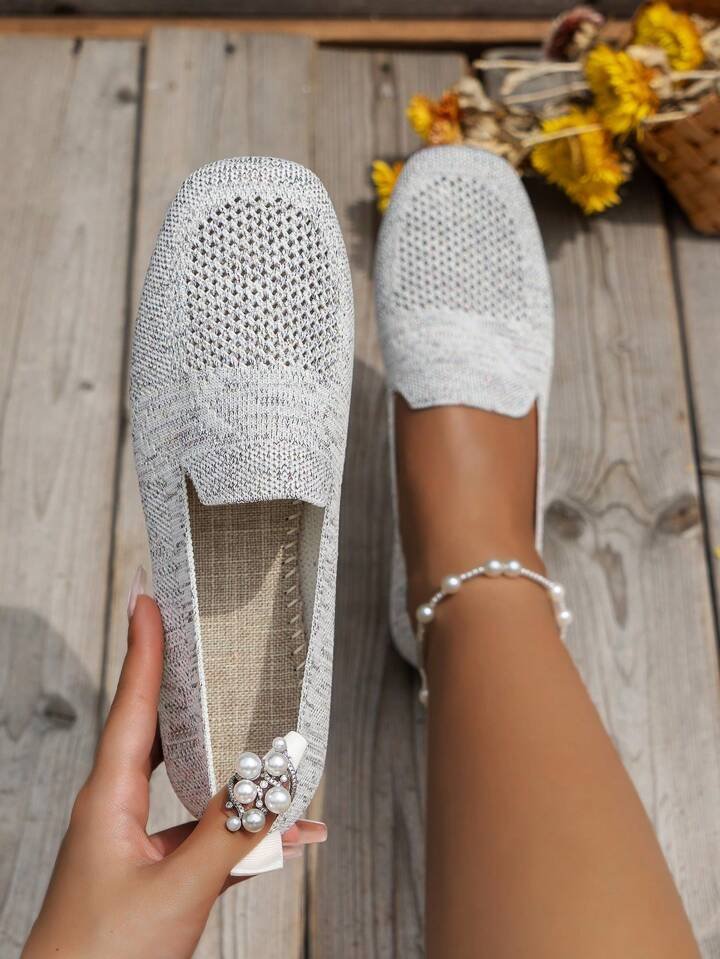 Solveika | Damen Loafer Slipper Flats Strick - Beige - Image 5