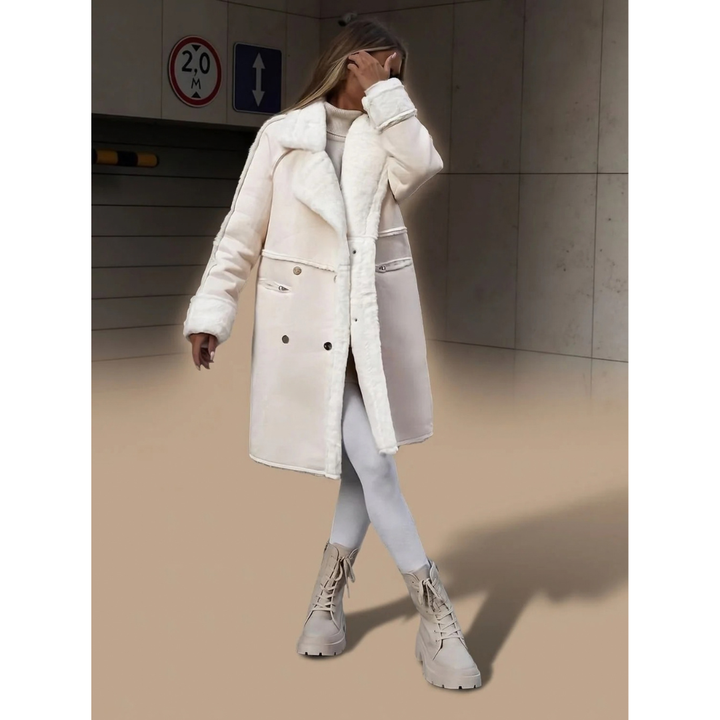 Solveika | Damen Winterjacke Kunstfell Langer Mantel - Cream - Image 1
