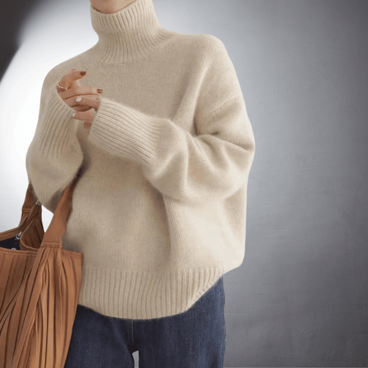 Solvejna | Damen Rollkragen-Strickpullover Oversize - Cream - Image 1