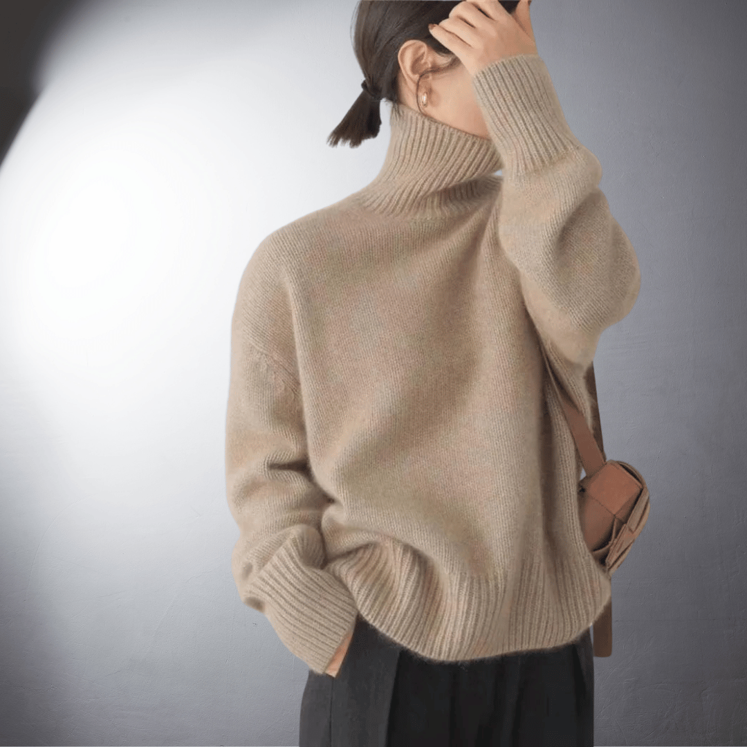 Solvejna | Damen Rollkragen-Strickpullover Oversize - Cream - Image 3