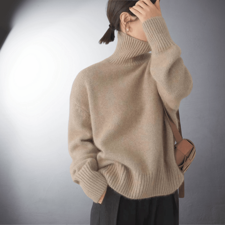 Solvejna | Damen Rollkragen-Strickpullover Oversize - Cream - Image 3