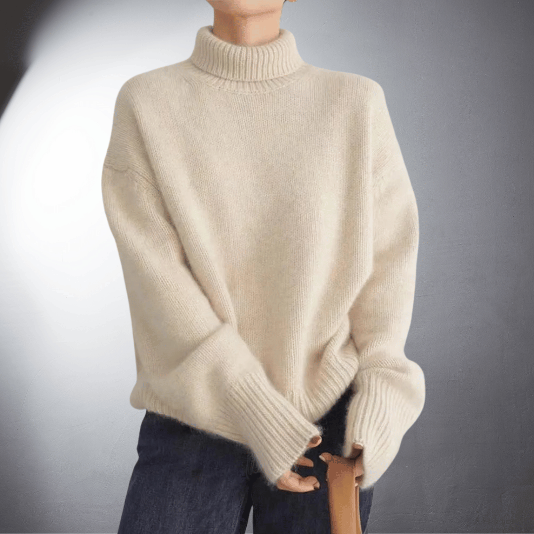 Solvejna | Damen Rollkragen-Strickpullover Oversize - Cream - Image 4
