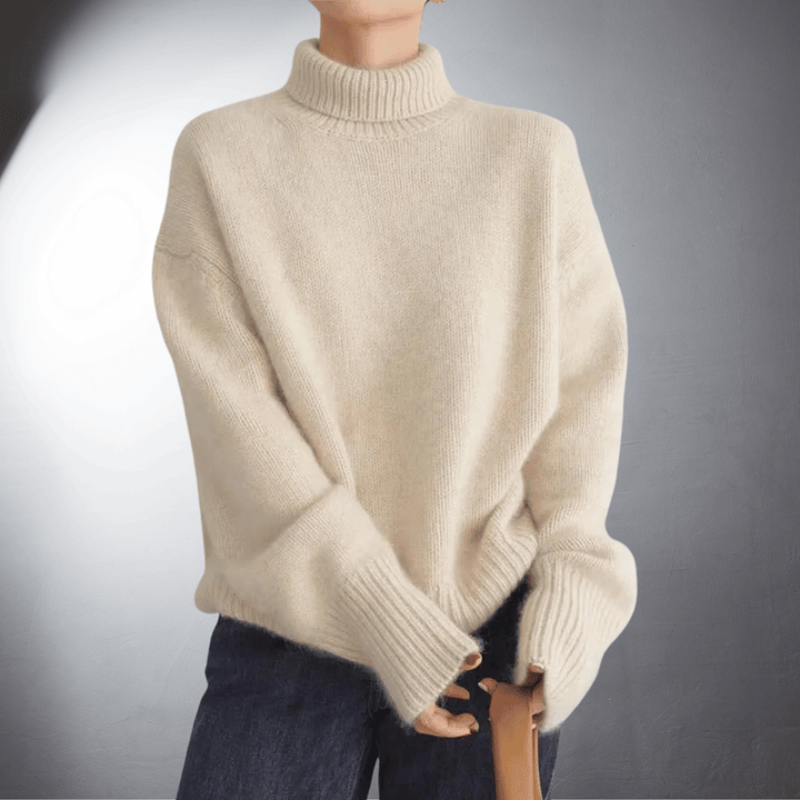 Solvejna | Damen Rollkragen-Strickpullover Oversize - Cream - Image 4