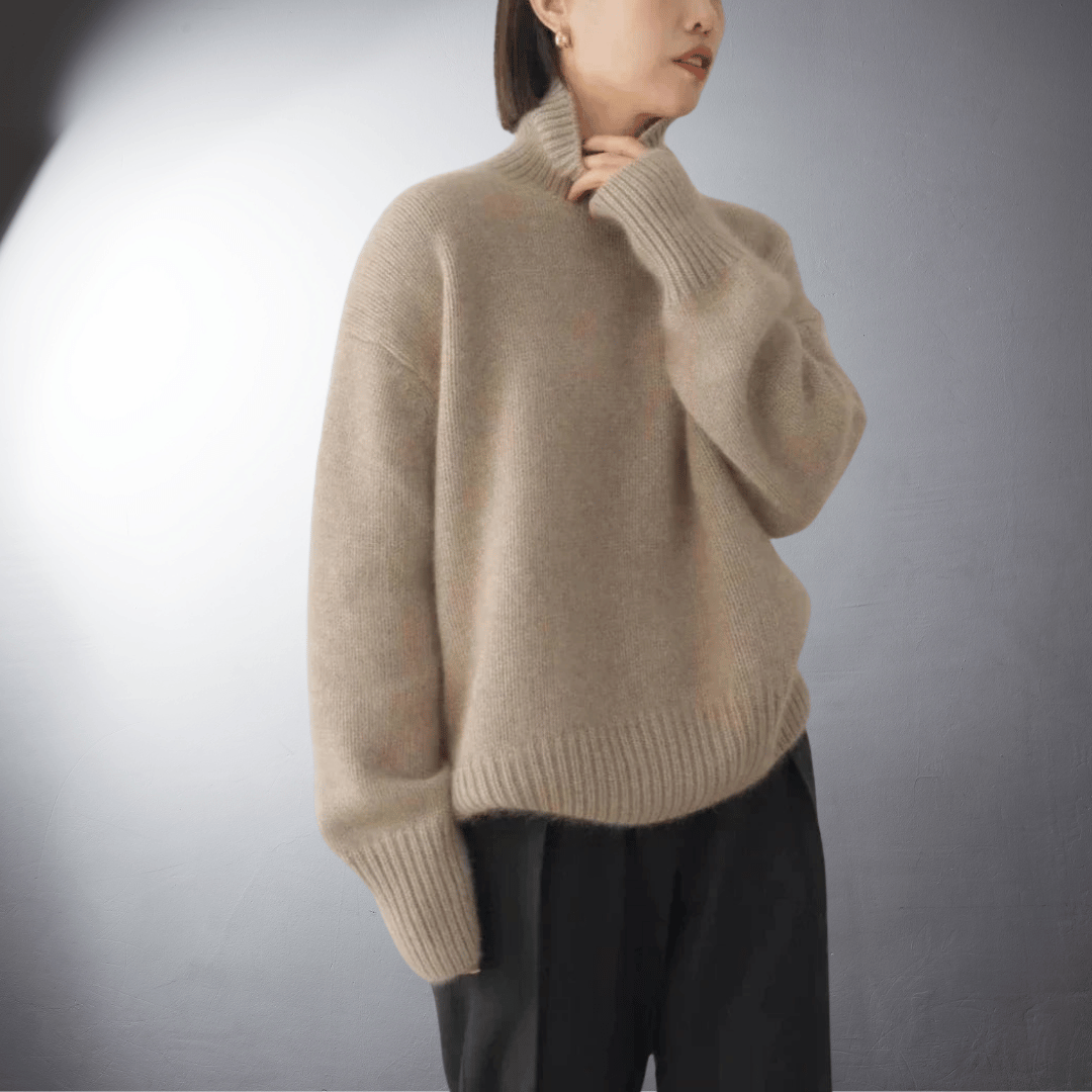 Solvejna | Damen Rollkragen-Strickpullover Oversize - Cream - Image 6