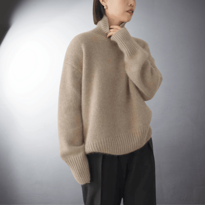 Solvejna | Damen Rollkragen-Strickpullover Oversize - Cream - Image 6