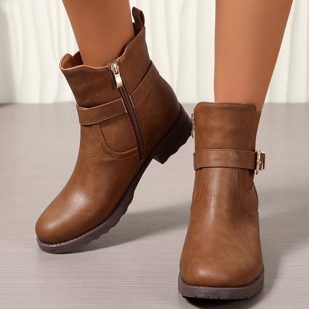 Solveka | Damen Stiefeletten Westernschnalle Blockabsatz - Brown - Image 6