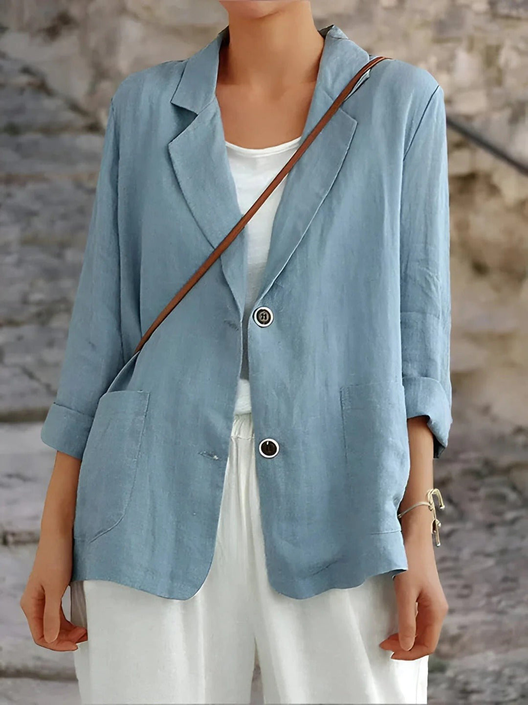 Solvika | Damen Leinenblazer Freizeitjacke - Mustard - Image 2