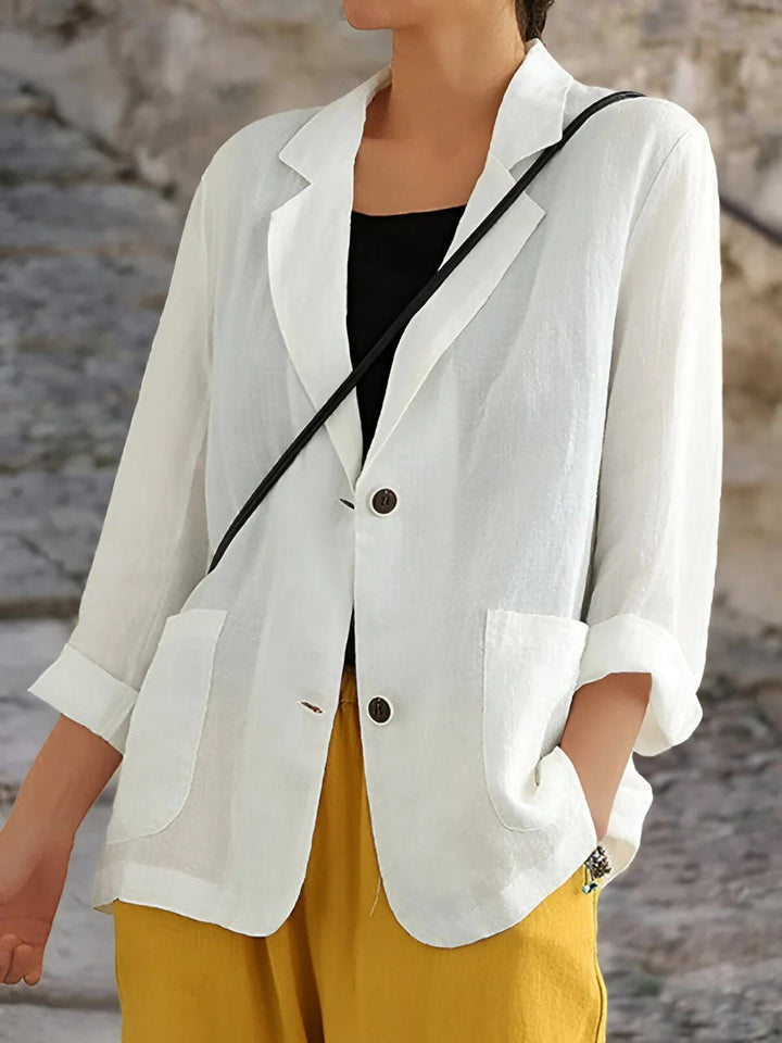 Solvika | Damen Leinenblazer Freizeitjacke - Mustard - Image 3