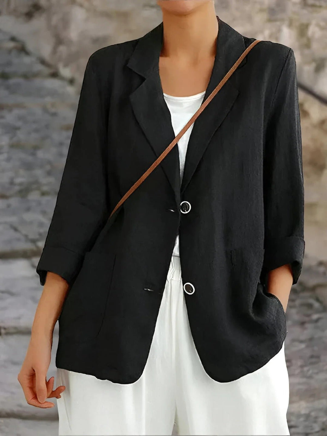 Solvika | Damen Leinenblazer Freizeitjacke - Mustard - Image 4