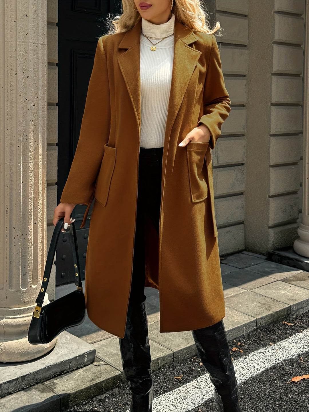 Soraya | Damen Wintermantel mit Gürtel - Camel - Image 11