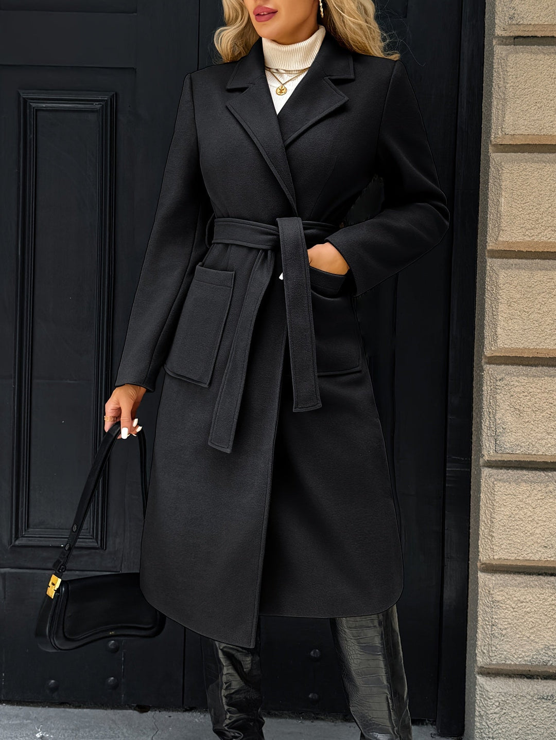 Soraya | Damen Wintermantel mit Gürtel - Camel - Image 12