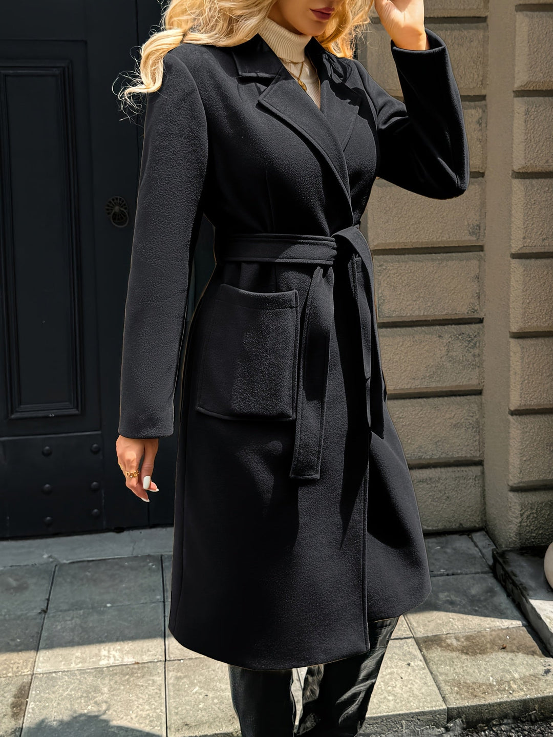 Soraya | Damen Wintermantel mit Gürtel - Camel - Image 16
