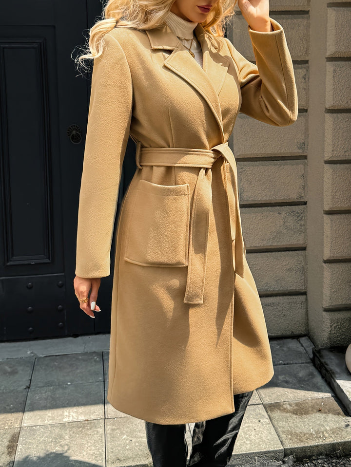 Soraya | Damen Wintermantel mit Gürtel - Camel - Image 3