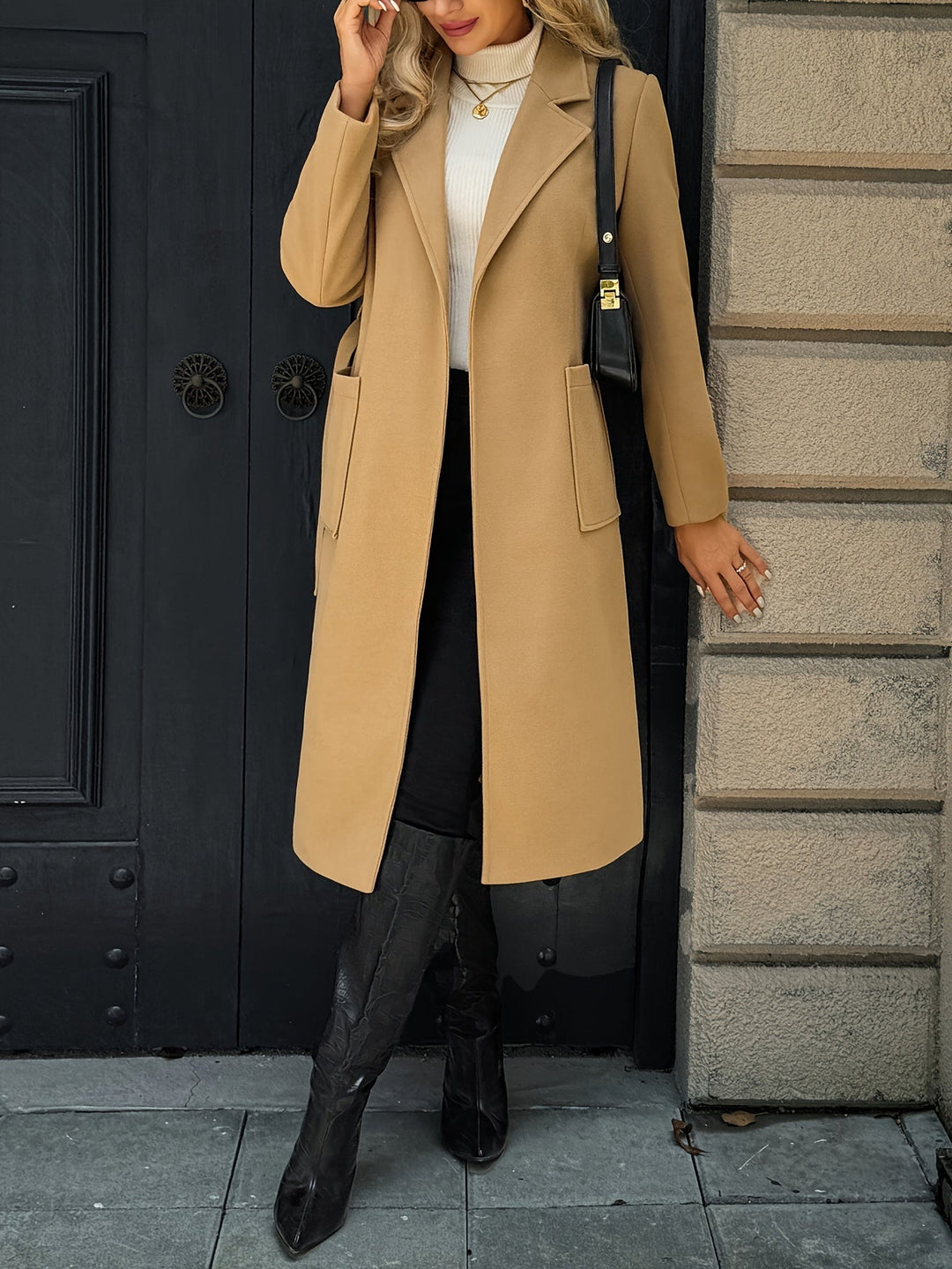Soraya | Damen Wintermantel mit Gürtel - Camel - Image 5
