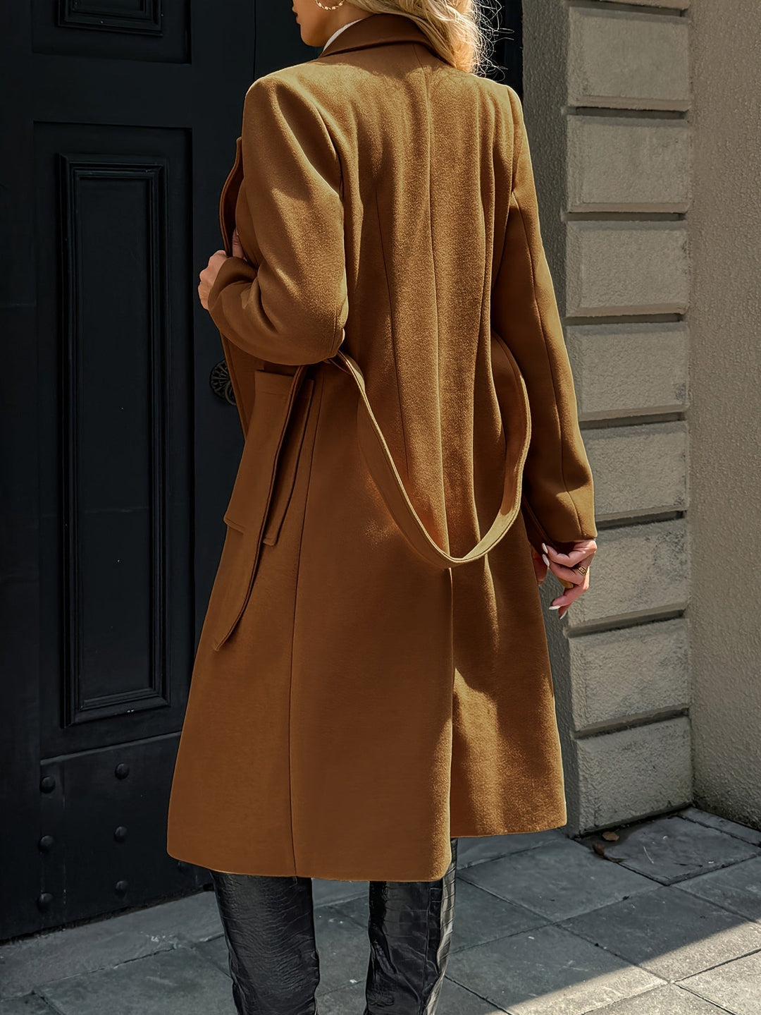 Soraya | Damen Wintermantel mit Gürtel - Camel - Image 7