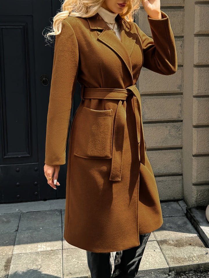 Soraya | Damen Wintermantel mit Gürtel - Camel - Image 8