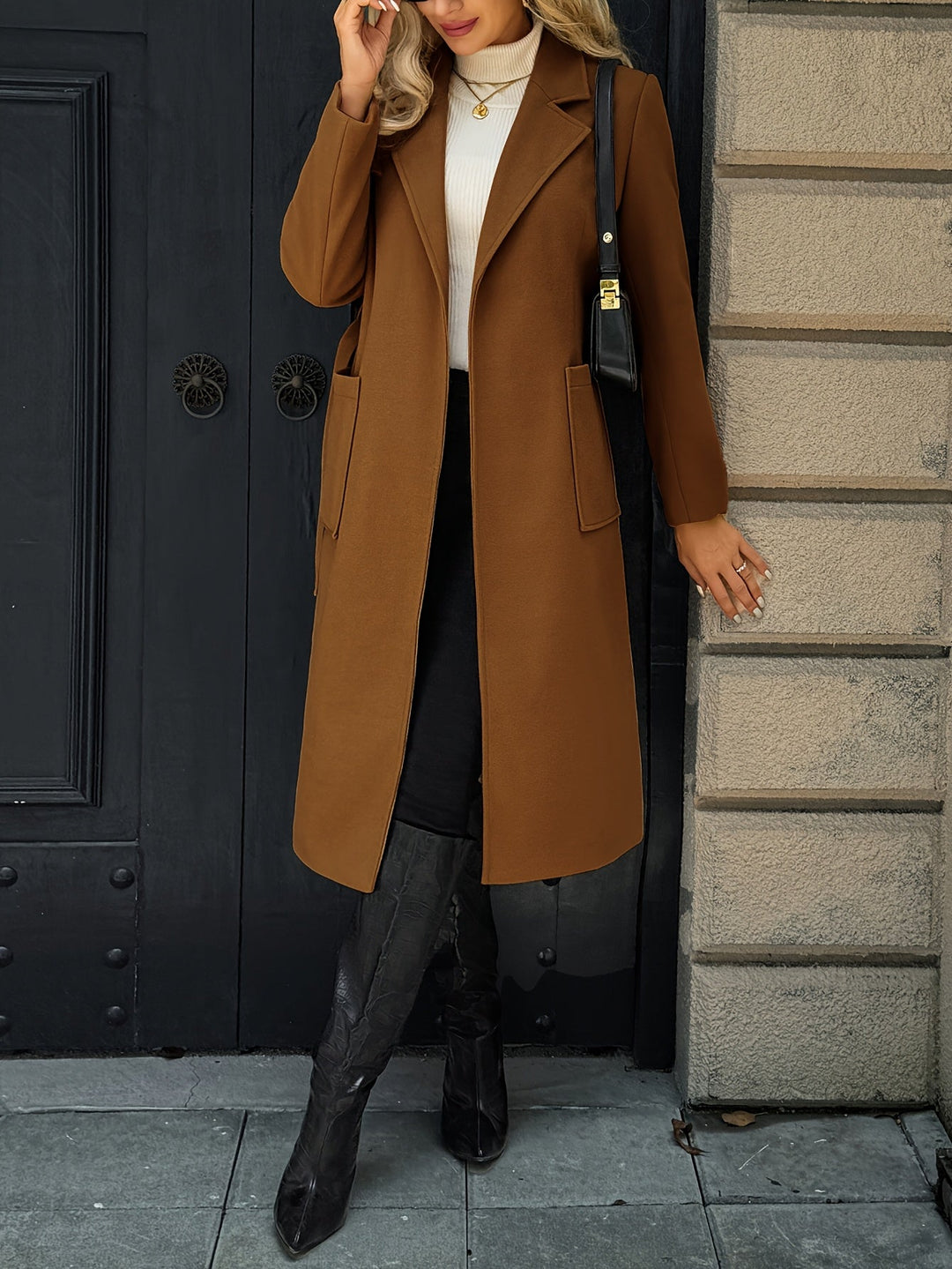 Soraya | Damen Wintermantel mit Gürtel - Camel - Image 9