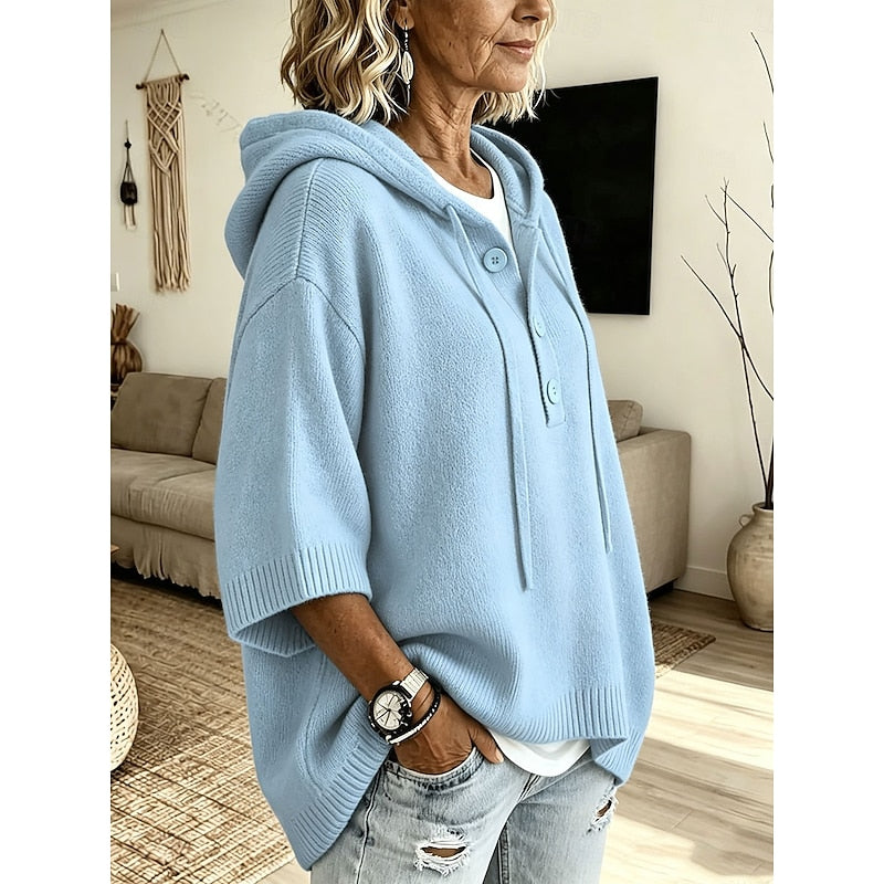 Sorvild | Damen Kapuzenpullover Oversize Strickpullover - Light Blue - Image 2