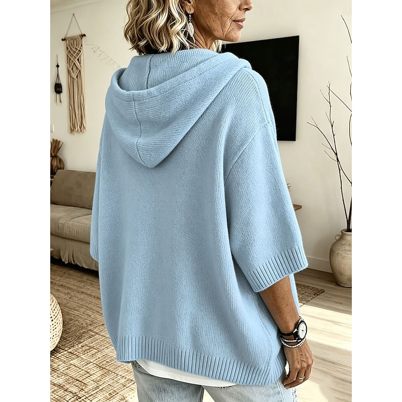 Sorvild | Damen Kapuzenpullover Oversize Strickpullover - Light Blue - Image 3