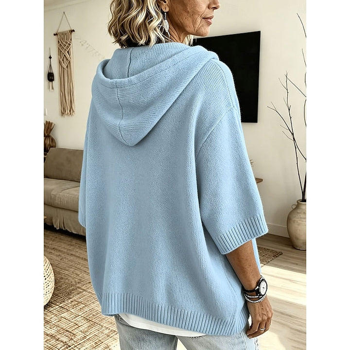 Sorvild | Damen Kapuzenpullover Oversize Strickpullover - Light Blue - Image 3