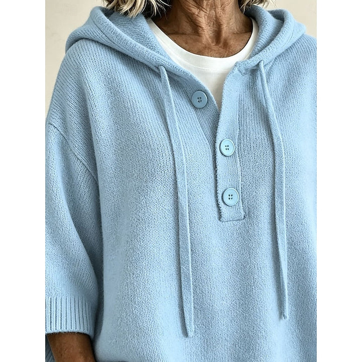 Sorvild | Damen Kapuzenpullover Oversize Strickpullover - Light Blue - Image 4