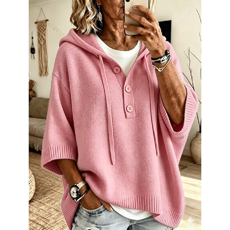 Sorvild | Damen Kapuzenpullover Oversize Strickpullover - Light Blue - Image 5