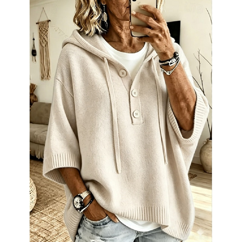 Sorvild | Damen Kapuzenpullover Oversize Strickpullover - Light Blue - Image 6
