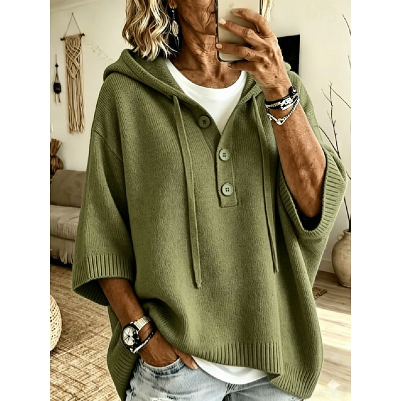 Sorvild | Damen Kapuzenpullover Oversize Strickpullover - Light Blue - Image 7