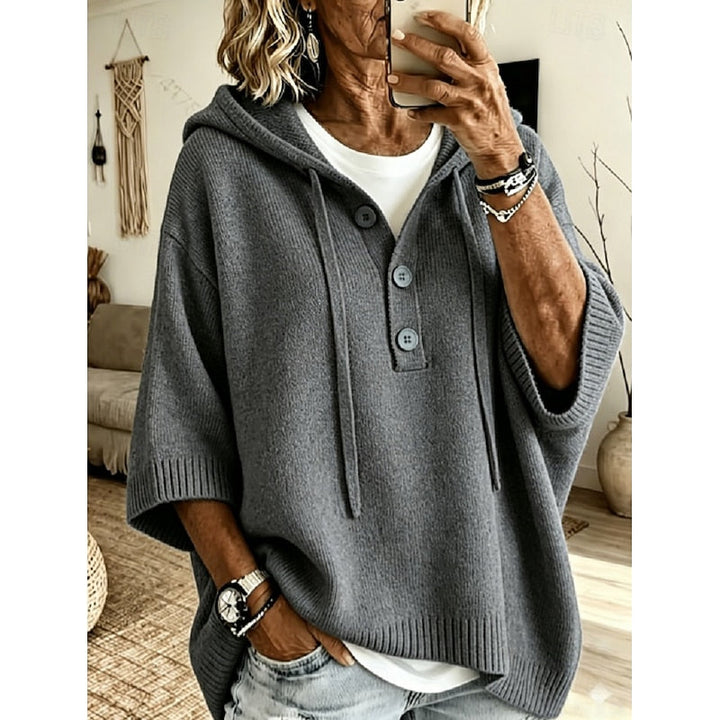 Sorvild | Damen Kapuzenpullover Oversize Strickpullover - Light Blue - Image 8