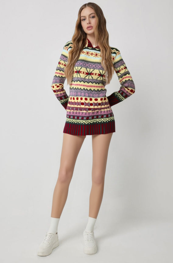 Sylvekra | Damen Strickkleid Nordisches Muster Mini - Image 1