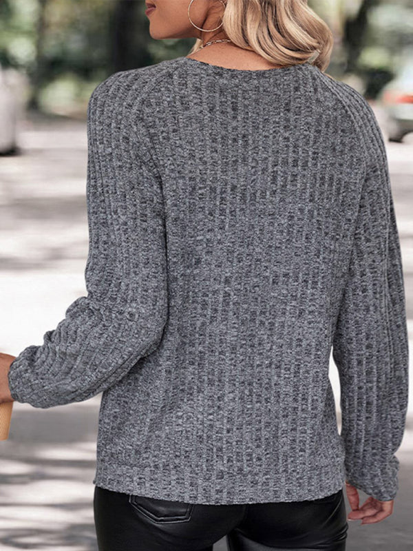 Sylvenda | Damen Strickpullover Waffelstruktur Rundhals - Dark Grey - Image 5