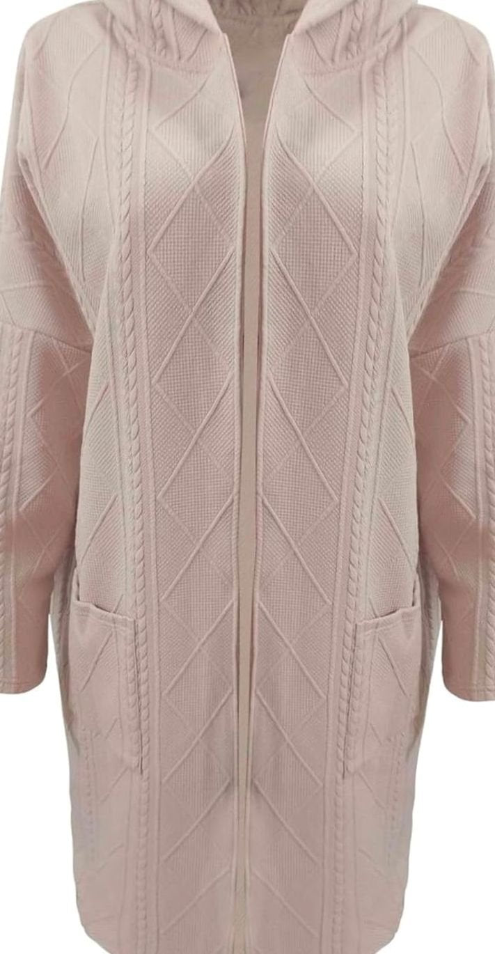 Sylvonda | Damen Lange Strickjacke Übergangsjacke mit Kapuze - Pink - Image 4