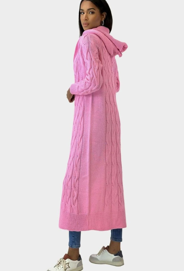 Sylvonda | Damen Lange Strickjacke Übergangsjacke mit Kapuze - Pink - Image 6