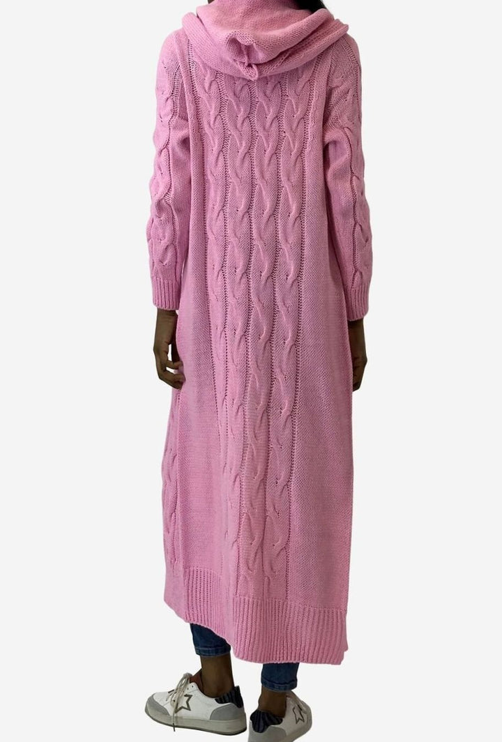 Sylvonda | Damen Lange Strickjacke Übergangsjacke mit Kapuze - Pink - Image 8