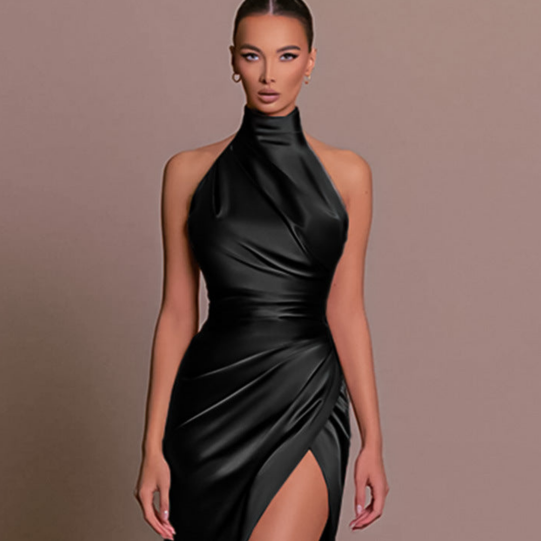 Sylvonde | Damen Festliches Abendkleid Neckholder mit Schlitz - Black - Image 1
