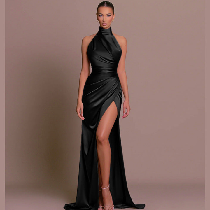Sylvonde | Damen Festliches Abendkleid Neckholder mit Schlitz - Black - Image 4