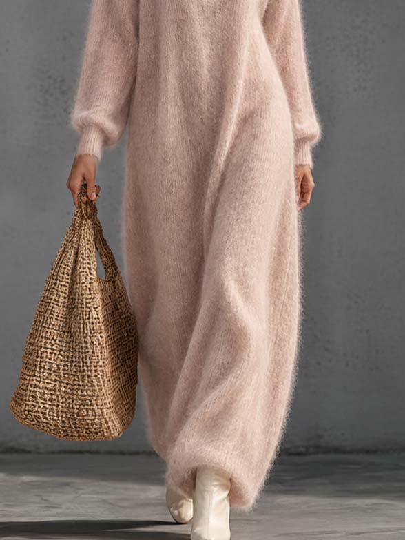 Sylvonde | Damen Maxi-Strickkleid mit V-Ausschnitt - Light Pink - Image 7