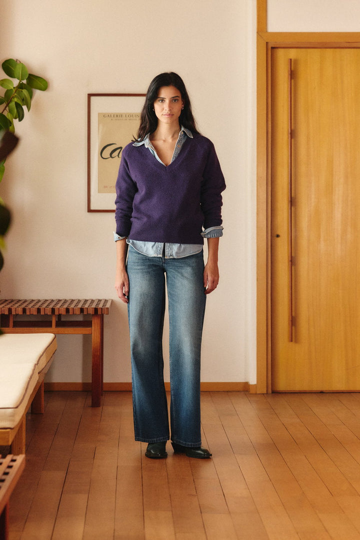 Sylvorne | Damen Strickpullover mit V-Ausschnitt - Purple - Image 3